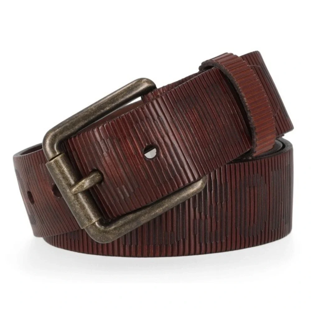 New $80 Harley Davidson Men's Laser Logo Brown Leather Interchangeable Buckle 38